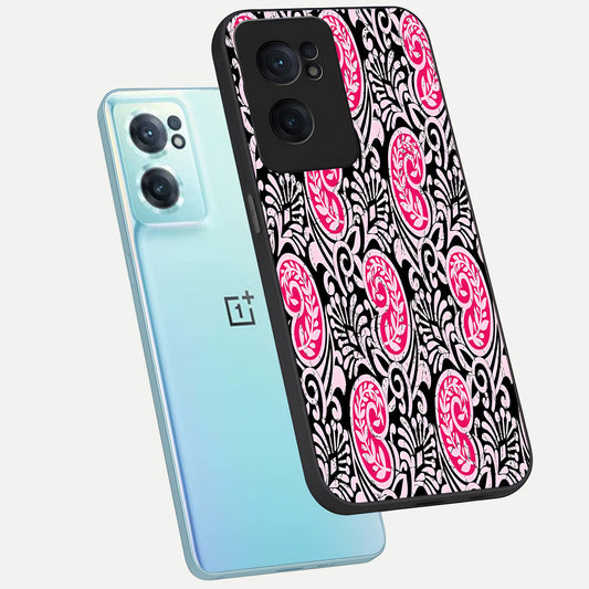  Crimson Paisley Charm phone case For Oneplus Nord CE2 showing premium glass back cover with detailed artwork