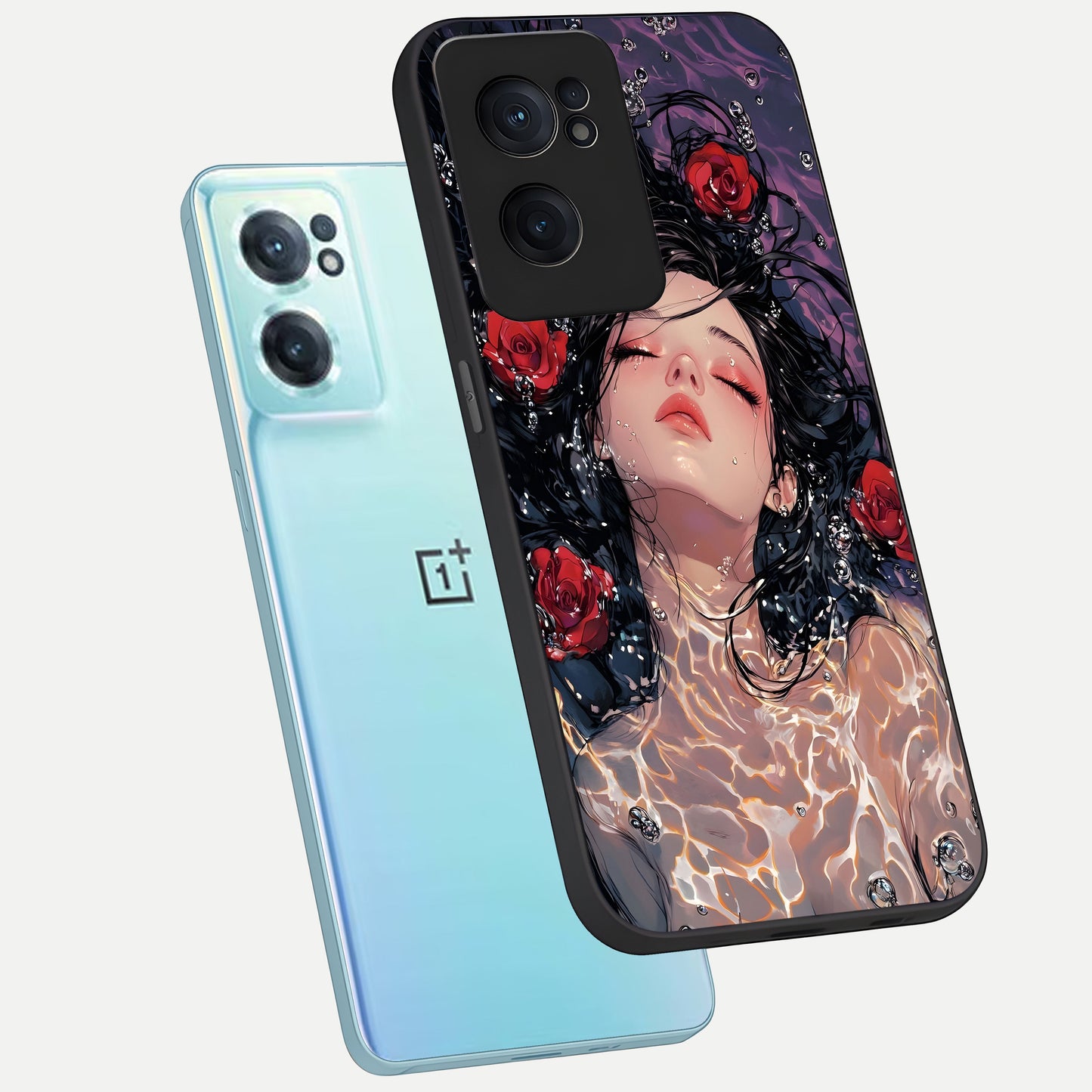  Crimson Rose Serenity phone case For Oneplus Nord CE2 showing premium glass back cover with detailed artwork