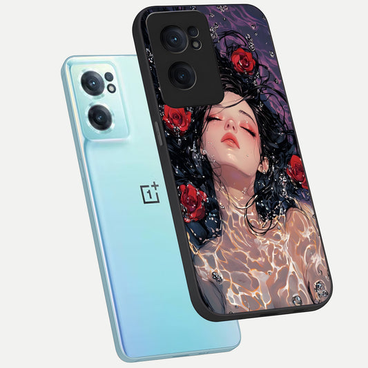  Crimson Rose Serenity phone case For Oneplus Nord CE2 showing premium glass back cover with detailed artwork