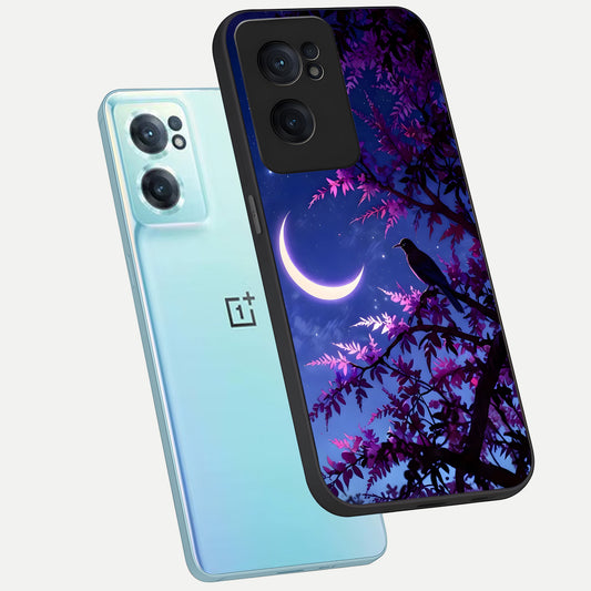  Crow And Moon Scenery phone case For Oneplus Nord CE2 showing premium glass back cover with detailed artwork