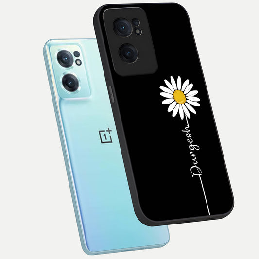  Custom Name White Flower phone case For Oneplus Nord CE2 showing premium glass back cover with detailed artwork