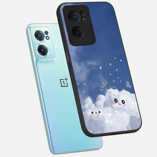  Cute Blossom Cloud phone case For Oneplus Nord CE2 showing premium glass back cover with detailed artwork