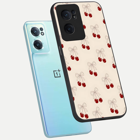  Cute Cherry Pattern phone case For Oneplus Nord CE2 showing premium glass back cover with detailed artwork
