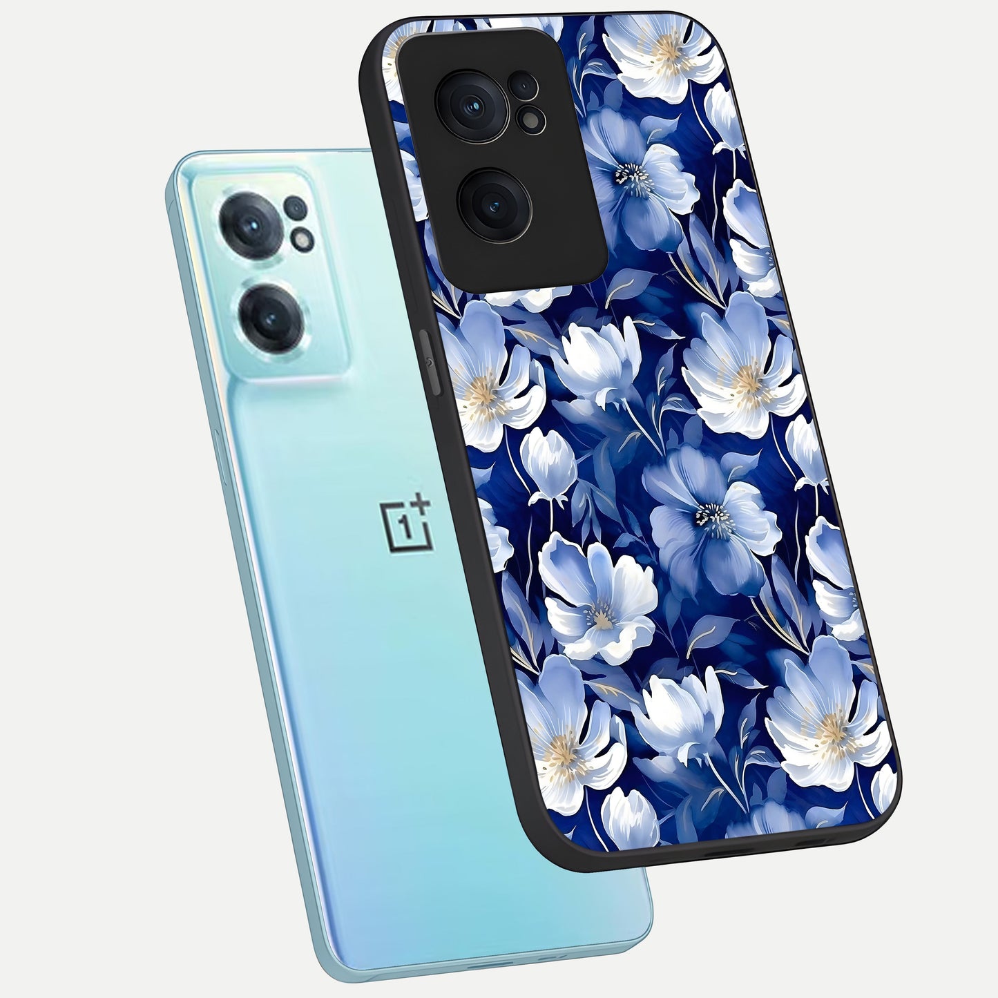  Cute Floral Patterns phone case For Oneplus Nord CE2 showing premium glass back cover with detailed artwork