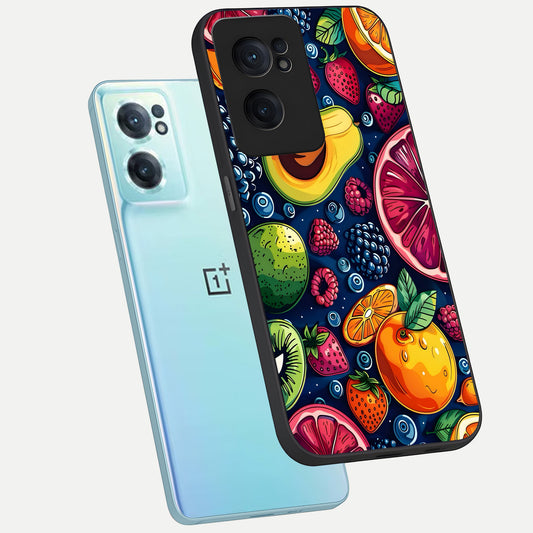  Cute Fruits Art phone case For Oneplus Nord CE2 showing premium glass back cover with detailed artwork