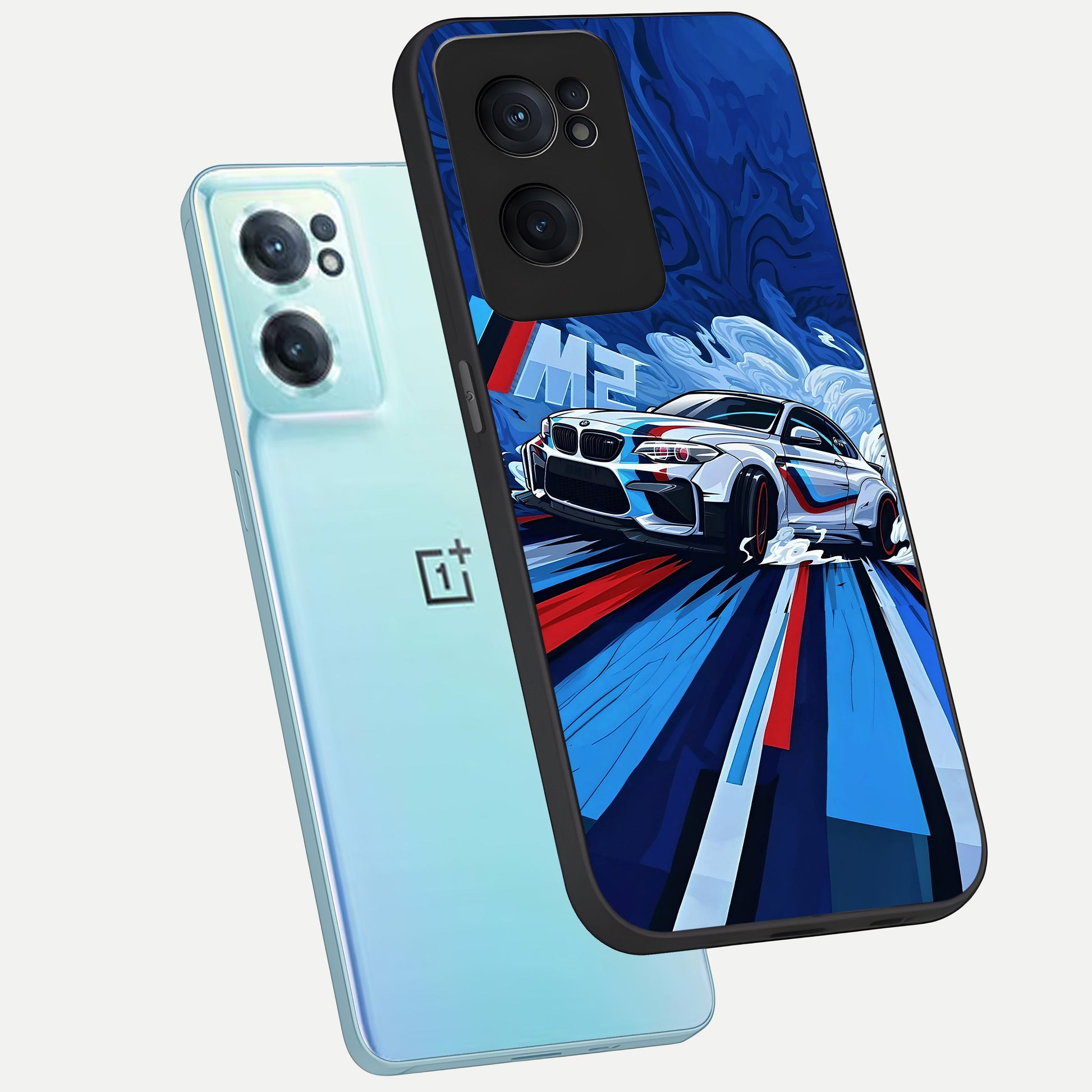  Drift Power Rush phone case For Oneplus Nord CE2 showing premium glass back cover with detailed artwork