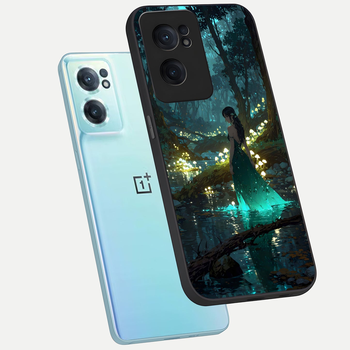  Enchanted Forest Glow phone case For Oneplus Nord CE2 showing premium glass back cover with detailed artwork