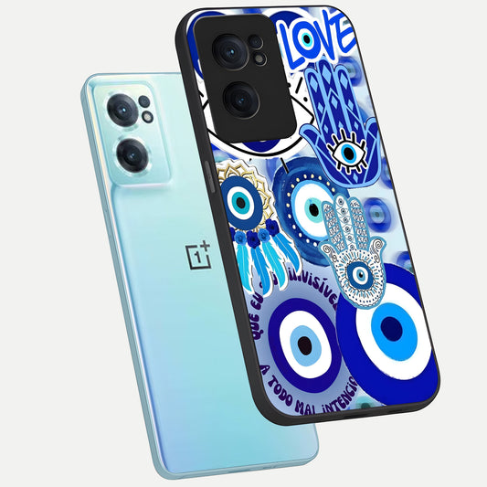  Evil Eyes Dream phone case For Oneplus Nord CE2 showing premium glass back cover with detailed artwork