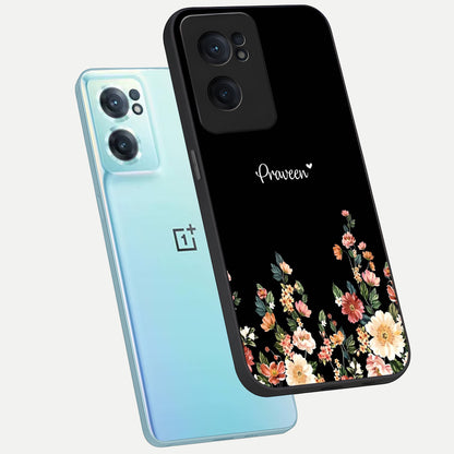  Floral Design Personalized Custom Name phone case For Oneplus Nord CE2 showing premium glass back cover with detailed artwork