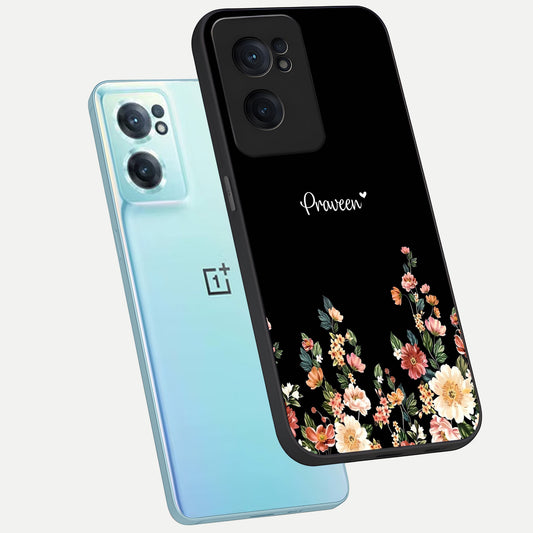  Floral Design Personalized Custom Name phone case For Oneplus Nord CE2 showing premium glass back cover with detailed artwork