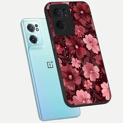  Flower Blush Bloom phone case For Oneplus Nord CE2 showing premium glass back cover with detailed artwork