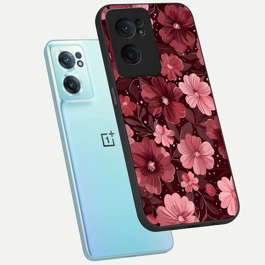  Flower Blush Bloom phone case For Oneplus Nord CE2 showing premium glass back cover with detailed artwork