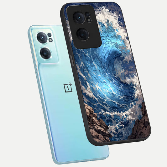  Giant Ocean Wave phone case For Oneplus Nord CE2 showing premium glass back cover with detailed artwork