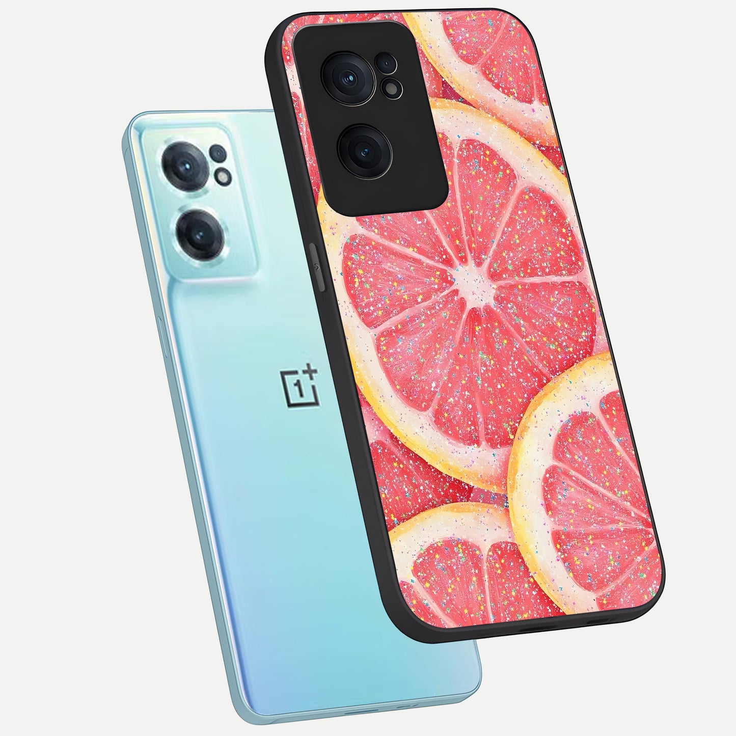  Glitter Grapefruit phone case For Oneplus Nord CE2 showing premium glass back cover with detailed artwork