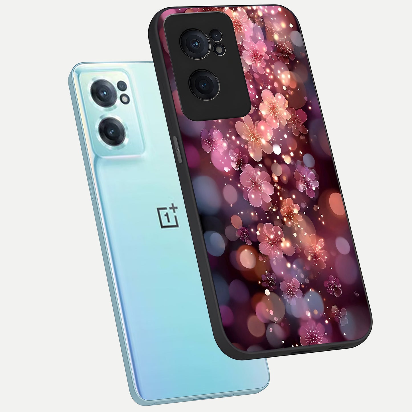  Glowing Petal Bliss phone case For Oneplus Nord CE2 showing premium glass back cover with detailed artwork