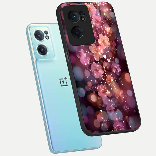  Glowing Petal Bliss phone case For Oneplus Nord CE2 showing premium glass back cover with detailed artwork
