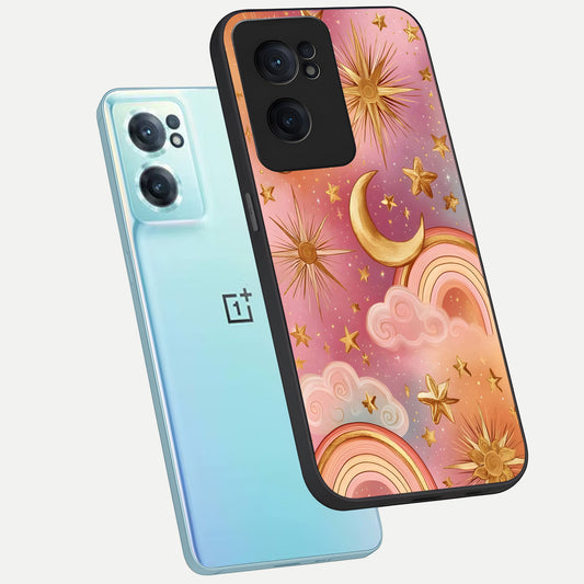  Golden Celestial Dreams phone case For Oneplus Nord CE2 showing premium glass back cover with detailed artwork