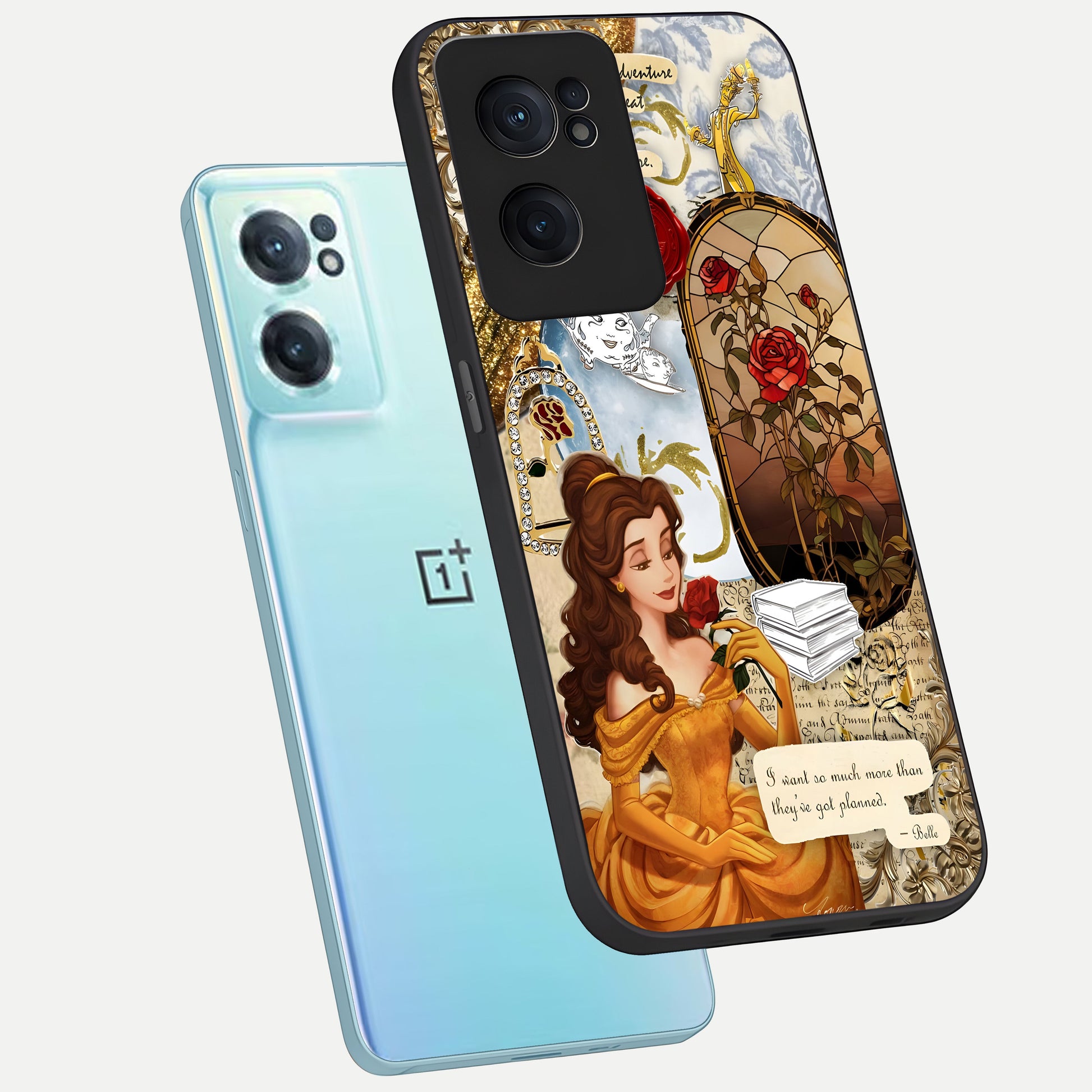  Golden Dream Belle phone case For Oneplus Nord CE2 showing premium glass back cover with detailed artwork