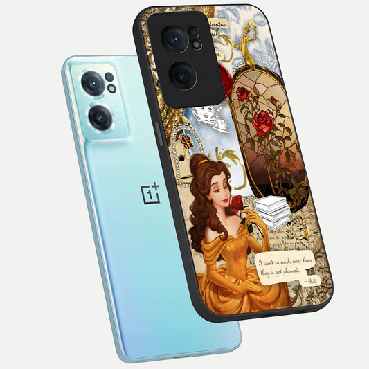  Golden Dream Belle phone case For Oneplus Nord CE2 showing premium glass back cover with detailed artwork