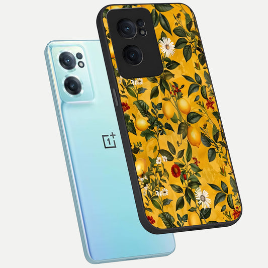  Golden Lemon Field phone case For Oneplus Nord CE2 showing premium glass back cover with detailed artwork