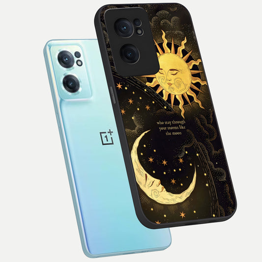  Golden Lunar Love phone case For Oneplus Nord CE2 showing premium glass back cover with detailed artwork