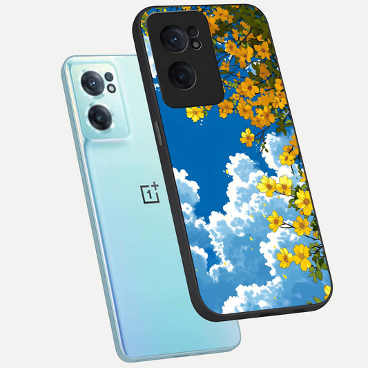  Golden Petal Sky phone case For Oneplus Nord CE2 showing premium glass back cover with detailed artwork