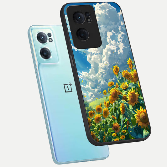  Golden Sun Glory phone case For Oneplus Nord CE2 showing premium glass back cover with detailed artwork