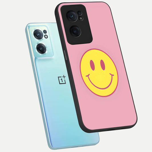  Happy Pink Mood phone case For Oneplus Nord CE2 showing premium glass back cover with detailed artwork