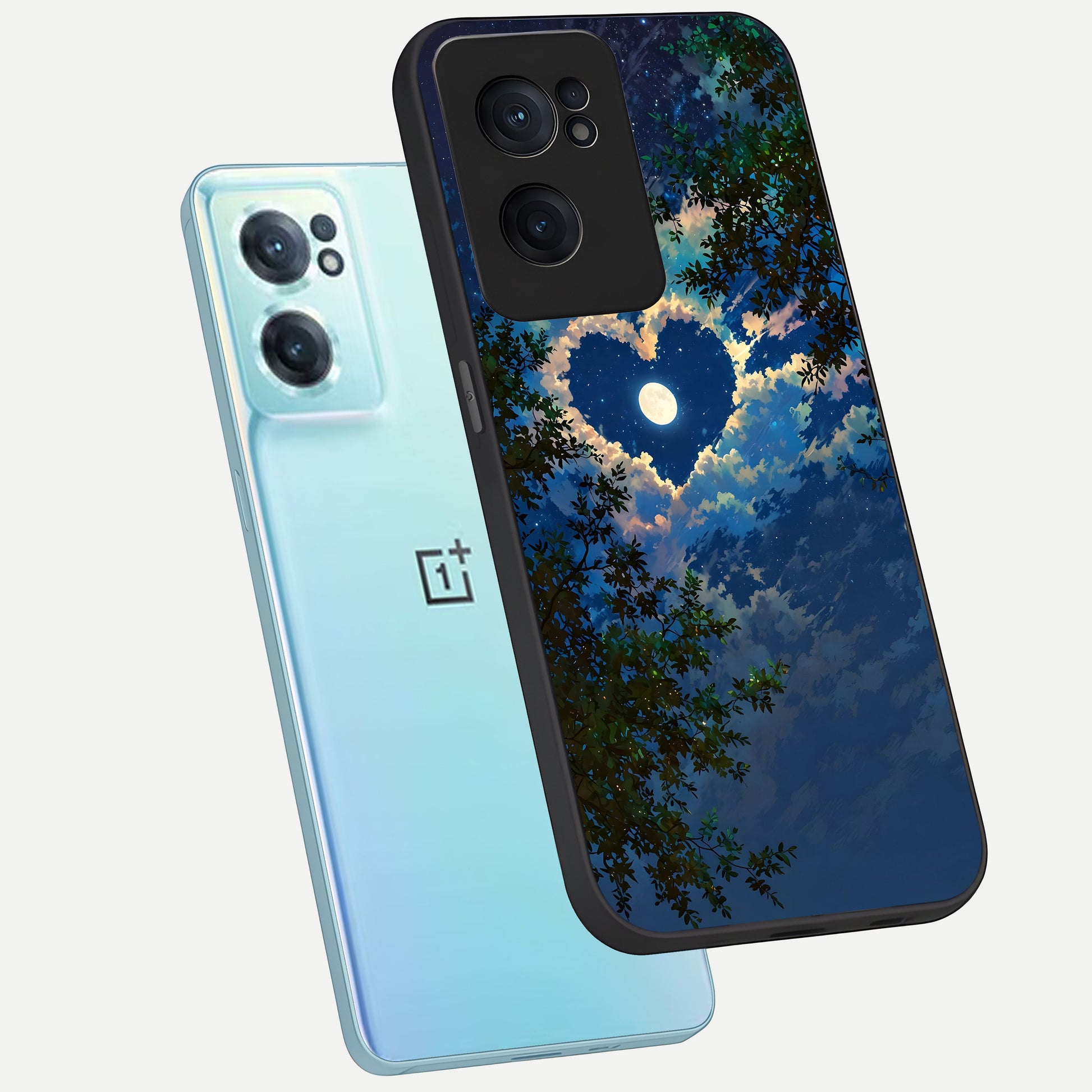  Heart With Moon Sky phone case For Oneplus Nord CE2 showing premium glass back cover with detailed artwork