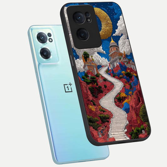  Heavenly Moon Path phone case For Oneplus Nord CE2 showing premium glass back cover with detailed artwork