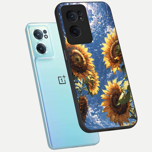  Heavenly Sunflower Rise phone case For Oneplus Nord CE2 showing premium glass back cover with detailed artwork