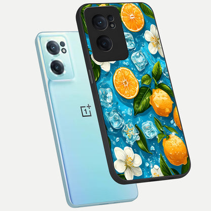  Ice Cube With Orange phone case For Oneplus Nord CE2 showing premium glass back cover with detailed artwork