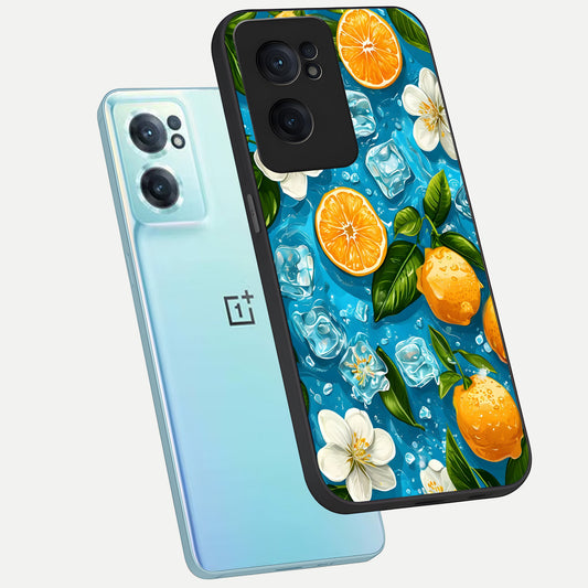  Ice Cube With Orange phone case For Oneplus Nord CE2 showing premium glass back cover with detailed artwork