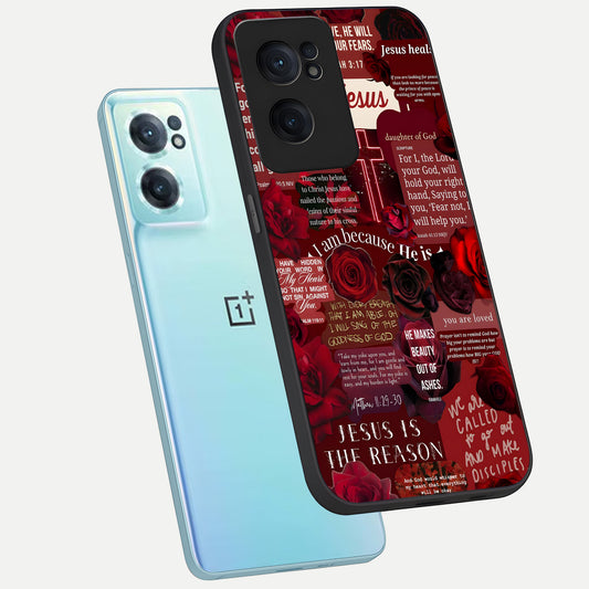  Jesus Love Heals phone case For Oneplus Nord CE2 showing premium glass back cover with detailed artwork