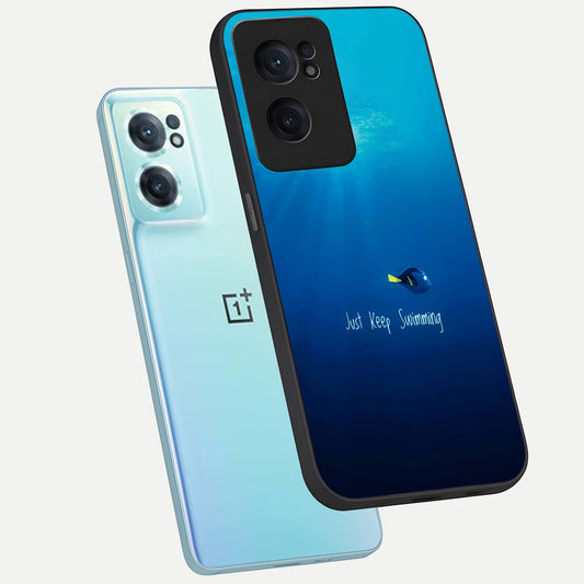  Just Keep Swimming phone case For Oneplus Nord CE2 showing premium glass back cover with detailed artwork