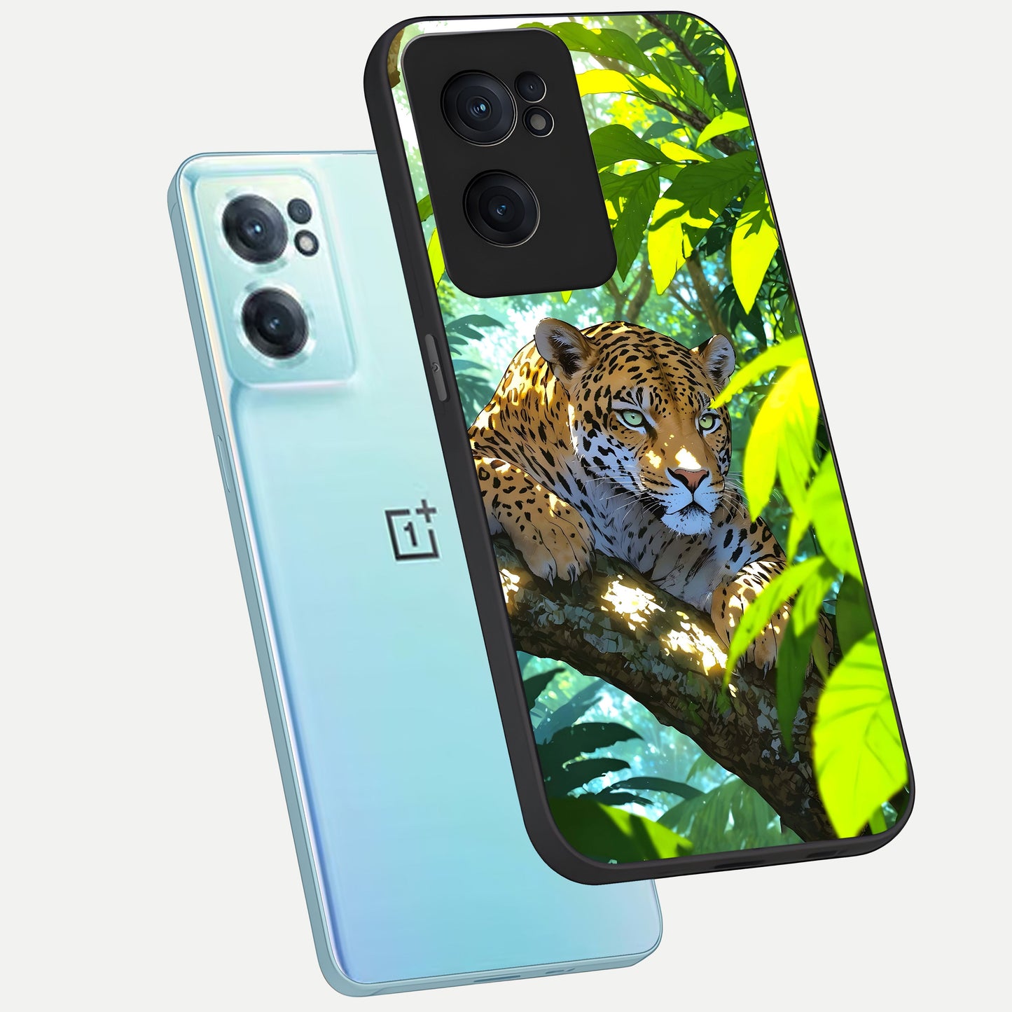  Leopard in Jungle phone case For Oneplus Nord CE2 showing premium glass back cover with detailed artwork