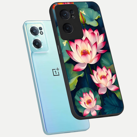  Lotus Dream Serenity phone case For Oneplus Nord CE2 showing premium glass back cover with detailed artwork