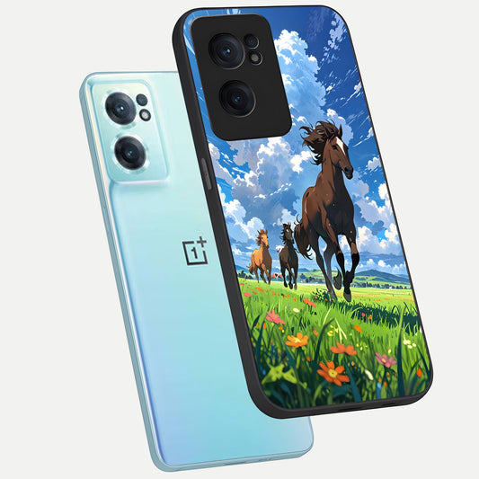  Majestic Horses Galloping phone case For Oneplus Nord CE2 showing premium glass back cover with detailed artwork