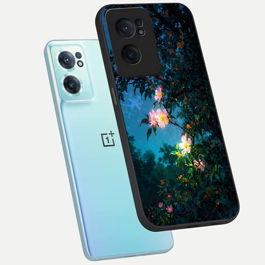  Midnight Bloom Glow phone case For Oneplus Nord CE2 showing premium glass back cover with detailed artwork