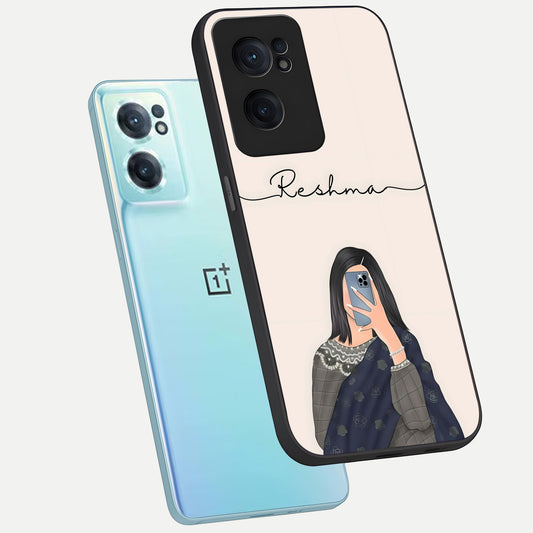  Mirror Mood Muse With Custom Name phone case For Oneplus Nord CE2 showing premium glass back cover with detailed artwork