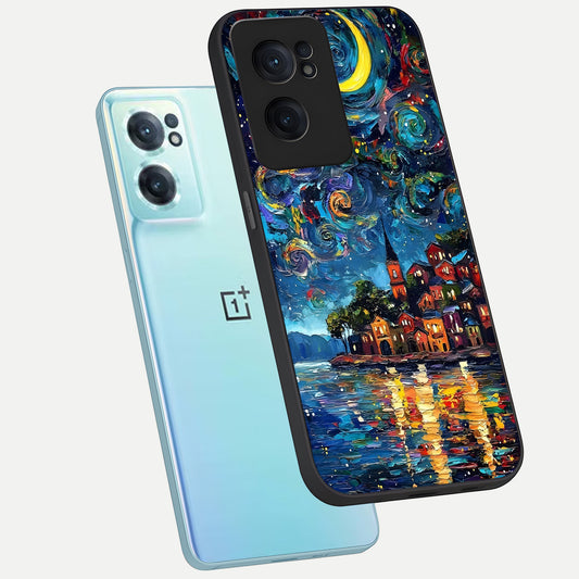  Moonlight Harbor Glow phone case For Oneplus Nord CE2 showing premium glass back cover with detailed artwork