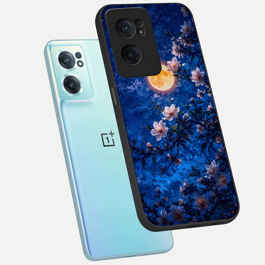  Moonlit Blossoms Night phone case For Oneplus Nord CE2 showing premium glass back cover with detailed artwork
