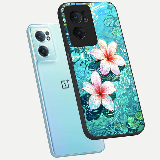  Pink Flowers in Water phone case For Oneplus Nord CE2 showing premium glass back cover with detailed artwork