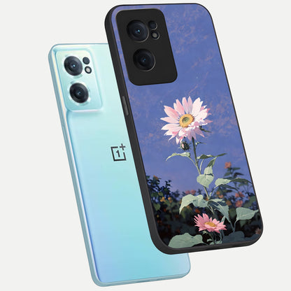  Pink Shells Outline phone case For Oneplus Nord CE2 showing premium glass back cover with detailed artwork