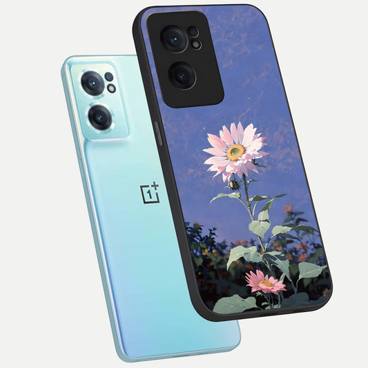  Pink Shells Outline phone case For Oneplus Nord CE2 showing premium glass back cover with detailed artwork