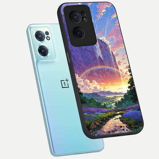 Rainbow Valley Dream phone case For Oneplus Nord CE2 showing premium glass back cover with detailed artwork