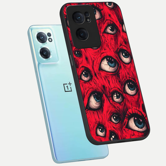  Red Eyes Pattern phone case For Oneplus Nord CE2 showing premium glass back cover with detailed artwork