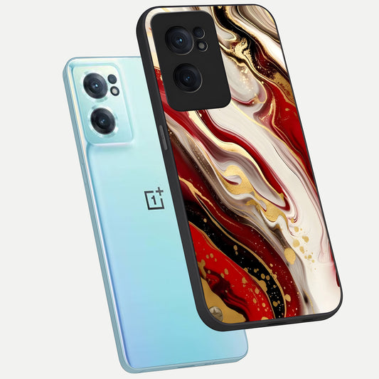  Red And White Marble phone case For Oneplus Nord CE2 showing premium glass back cover with detailed artwork