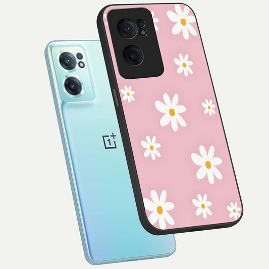 Soft Daisy Bliss phone case For Oneplus Nord CE2 showing premium glass back cover with detailed artwork