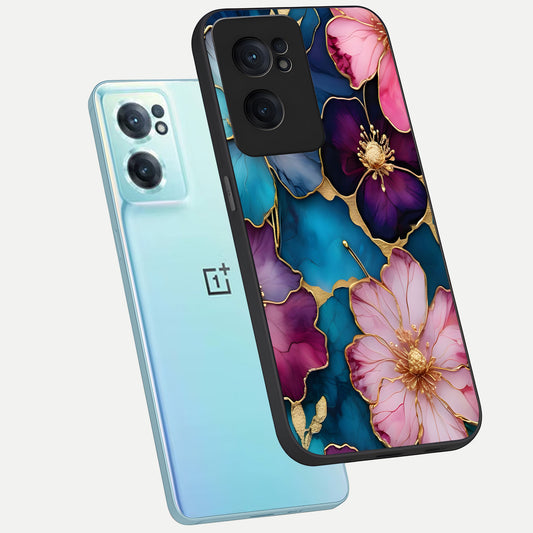  Sparkle Floral phone case For Oneplus Nord CE2 showing premium glass back cover with detailed artwork